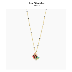Les Néréides Necklace with Black Faceted Stone, Red Coral, Blue Starfish and Cultured Pearl CABINET DE CURIOSITE [LNAWCC303/1]
