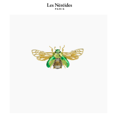 Les Néréides Brooch Flying Green Rose Chafer with Black Faceted Stone CABINET DE CURIOSITE [LNAWCC501/1]
