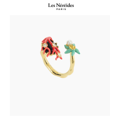 Les Néréides Ring with Black Faceted Stone, Red Coral, Blue Starfish and Cultured Pearl CABINET DE CURIOSITE [LNAWCC602/1]