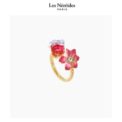 Les Néréides Adjustable Ring Pink Clementis, Faceted Glass and Purple Wisteria MONTMARTRE 1900 [LNAWMM601/1]