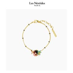 Les Néréides Bracelet with Black Faceted Stone, Red Coral, Blue Starfish and Cultured Pearl CABINET DE CURIOSITE [LNAWCC202/1]