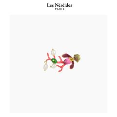 Les Néréides Brooch Purple Lady's Slipper Orchid with Red Coral, Green Rose Chafer and Cultured Pearls CABINET DE CURIOSITE [LNAWCC502/1]