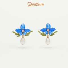 Les Néréides Earrings Violette and Freswater Baroque Pearl MILLE PENSEES [LNAKMP104T/1]