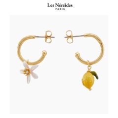 Les Néréides Hoop Earrings Lemon and Lemon White Blossom MIGNON CITRON [LNAPMI105T/1]
