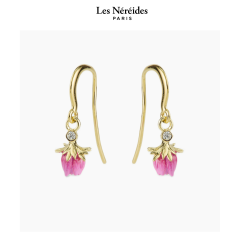 Les Néréides Hook Earing Dangling Rosebud with a White Crystal PROMENADE A BARBIZON [LNAWBB110T/1]