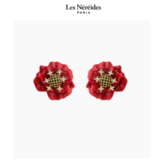 Les Néréides Earrings Red Poppy and Cubic Zirconia BEAUTE DES CHAMPS [LNAWBC101T/1]