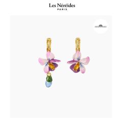Les Néréides x VERSAILLES Sleeper Earrings Violet Flower & Blue Stone CHÂTEAU DE VERSAILLES [LNAVVE102D/1]