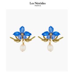 Les Néréides Earrings Violette and Freswater Baroque Pearl MILLE PENSEES [LNAKMP104T/1]
