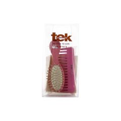 Tek Pink Small Oval Brush with Comb in a Cotton Bag [TEK142]
