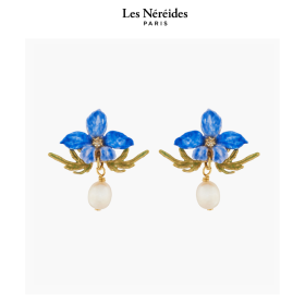 Les Néréides Earrings Violette and Freswater Baroque Pearl MILLE PENSEES [LNAKMP104T/1]