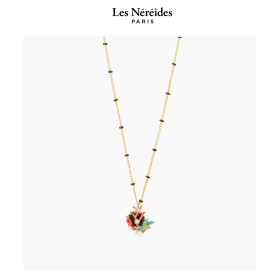 Les Néréides Necklace with Black Faceted Stone, Red Coral, Blue Starfish and Cultured Pearl CABINET DE CURIOSITE [LNAWCC303/1]
