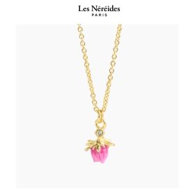Les Néréides Necklace Rosebud and White Crystal PROMENADE A BARBIZON [LNAWBB307/1]