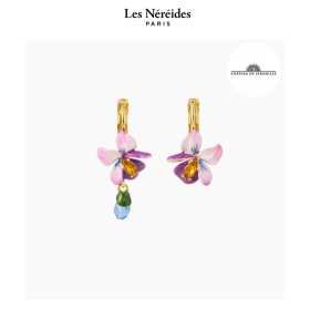 Les Néréides x VERSAILLES Sleeper Earrings Violet Flower & Blue Stone CHÂTEAU DE VERSAILLES [LNAVVE102D/1]