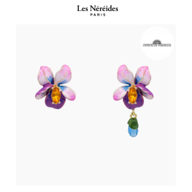 Les Néréides x VERSAILLES Post Earrings Violet Flower & Blue Stone CHÂTEAU DE VERSAILLES [LNAVVE102T/1]