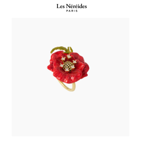 Les Néréides Ring Red Poppy and Cubic Zirconia BEAUTE DES CHAMPS [LNAWBC601/1]