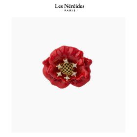 Les Néréides Brooch Red Poppy and Cubic Zirconia BEAUTE DES CHAMPS [LNAWBC501/1]