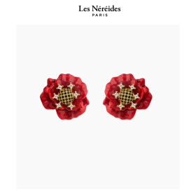 Les Néréides Earrings Red Poppy and Cubic Zirconia BEAUTE DES CHAMPS [LNAWBC101T/1]