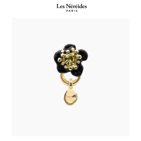Les Néréides Earring Black Flower & Faceted Stone SOLIFLORE [LNAWSO101T/4]