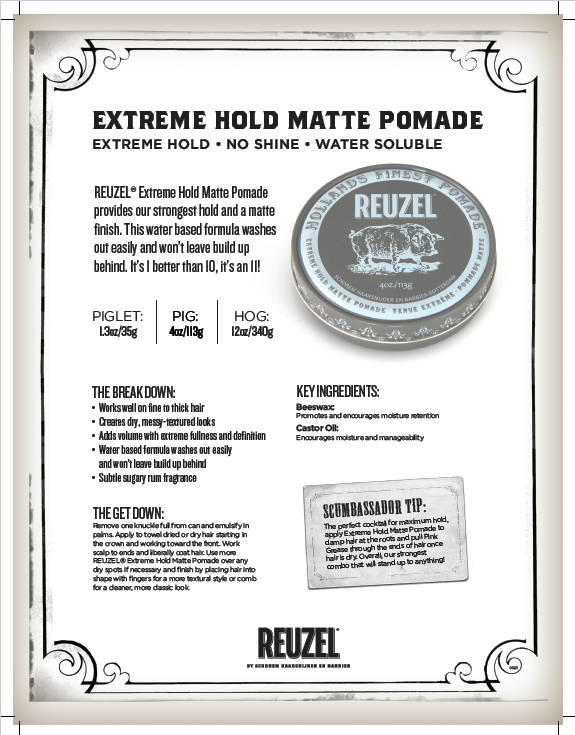 Reuzel Extreme Hold Water Based Matte Pomade 1.3oz